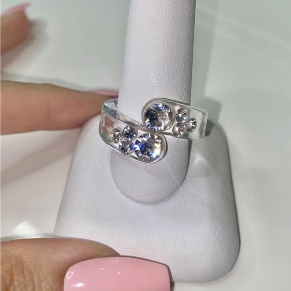 Acrylic Twist Ring With Swarovski Crystals, Transparent Clear Modern Ring - Picture 3 of 12